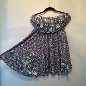 UO kimchi blue strapless floral ruffle mini dress